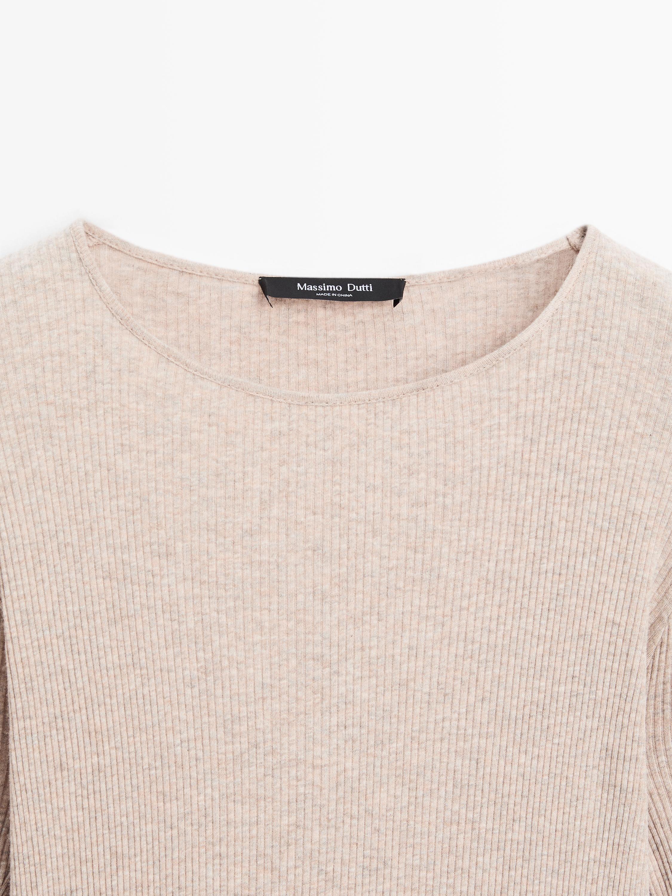 Long sleeve T-shirt with ribbed detail